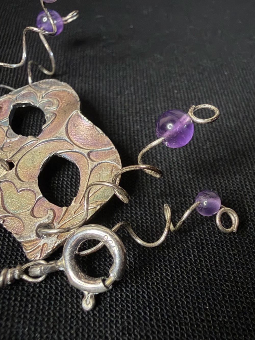 Copper Amethyst Sterling Silver Mardi Gras Masquerade Artisan Necklace - Picture 7 of 9